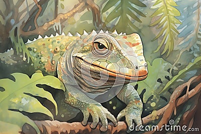 dewlap of a lizard against dense vegetation Stock Photo