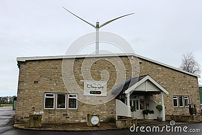 Dewlay cheese shop and wind turbine, Garstang Editorial Stock Photo