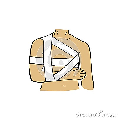 Dezo`s bandage, medical emergency. Vector hand drawn illustration injured person Cartoon Illustration