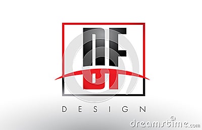 DF D F Logo Letters with Red and Black Colors and Swoosh. Vector Illustration