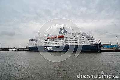 DFDS Ferry moored in the port of IJmuiden, Netherlands Editorial Stock Photo