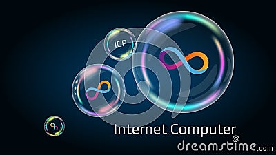 Dfinity Internet Computer ICP token symbol in soap bubble. The financial pyramid will burst soon and destroyed. Vector Illustration