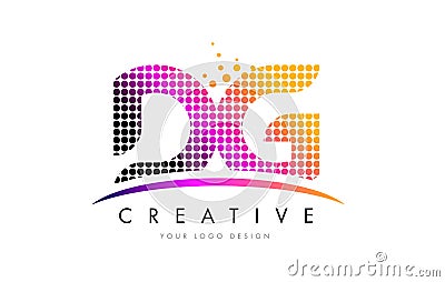 DG D G Letter Logo Design with Magenta Dots and Swoosh Vector Illustration