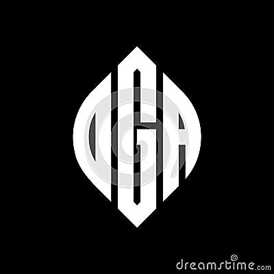 DGA circle letter logo design with circle and ellipse shape. DGA ellipse letters with typographic style. The three initials form a Vector Illustration
