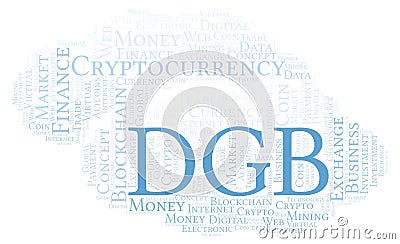 DGB or DigiByte cryptocurrency coin word cloud. Stock Photo