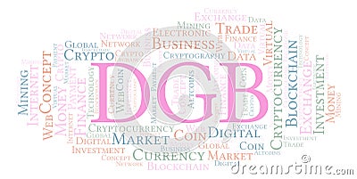 DGB or DigiByte cryptocurrency coin word cloud. Stock Photo