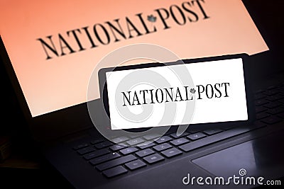 Dhaka, Bangladesh - 13 January 2024: National Post logo on smartphone. The National Post is a Canadian English-language broadsheet Editorial Stock Photo