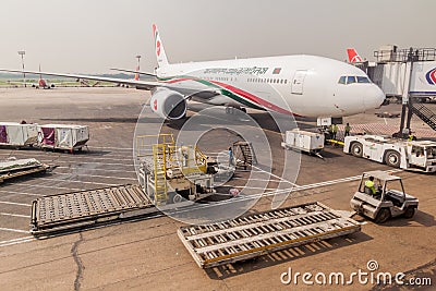 DHAKA, BANGLADESH - NOVEMBER 23, 2016: Airplane of Biman Bangladesh Airlines at Shahjalal International Airport in Dhaka, Banglade Editorial Stock Photo