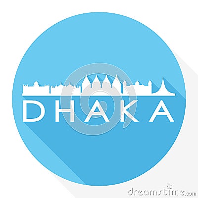 Dhaka Bangladesh Round Icon Vector Art Flat Shadow Design Skyline City Silhouette Template Logo Vector Illustration