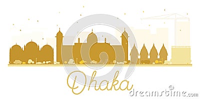 Dhaka City skyline golden silhouette. Cartoon Illustration