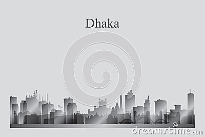 Dhaka city skyline silhouette in a grayscale Vector Illustration