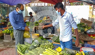 Dhaka Dhaka / Bangladesh - 22nd June, 2020: Temporary Fruit and Vegetable Market at Mohammadpur, Dhaka. During the Covid 19. asia Editorial Stock Photo