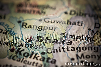 Dhaka on map Stock Photo