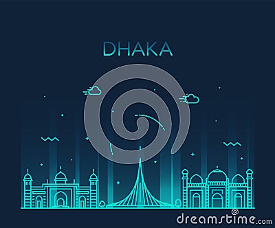 Dhaka skyline Bangladesh vector city linear style Vector Illustration