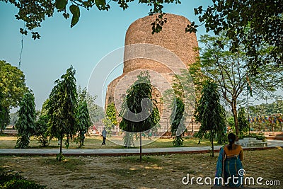 Dhamekh Stupa Sarnath ruins in Varanasi, India Editorial Stock Photo