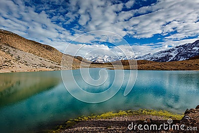 Dhankar lake in Himalayas Stock Photo