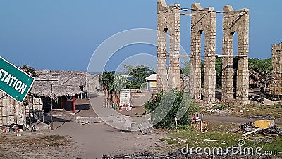 Dhanushkodi old Railway Station that was destroyed in 1964 Cyclone Stock Photo