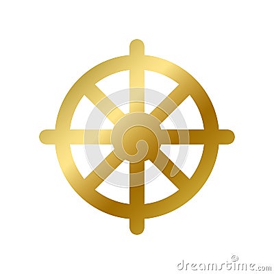 Dharma chakra symbol isolated buddhism golden sign Cartoon Illustration