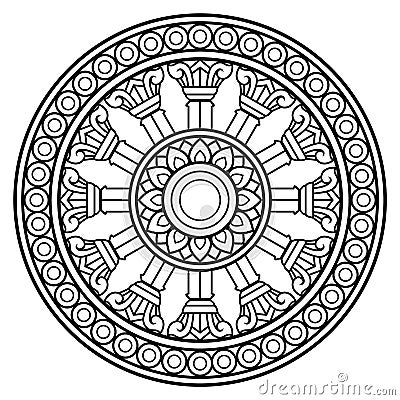 Dharma wheel in Buddhism religion concept Vector Illustration