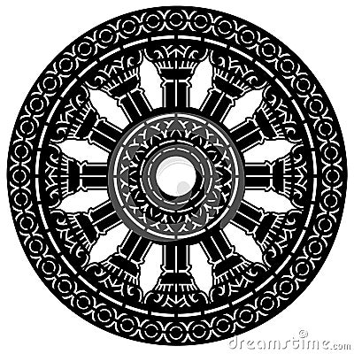 Dharma wheel in Buddhism religion concept stencil style Vector Illustration