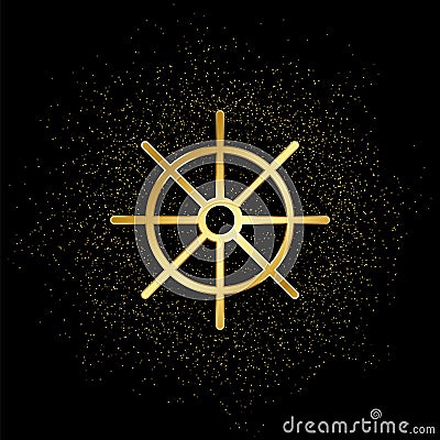 Dharma wheel gold icon. Vector illustration of golden particle background.. Spiritual concept vector illustration Cartoon Illustration