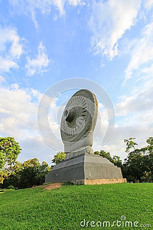 Dharmacakra or the wheel of doctrine at Phutthamonthon,Nakhon Pathom Province ,Thailand. Stock Photo