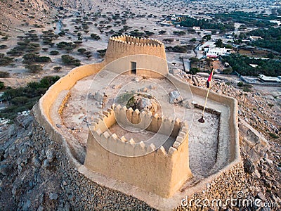 Dhayah Fort in North Ras Khaimah emirate in UAE aerial Stock Photo
