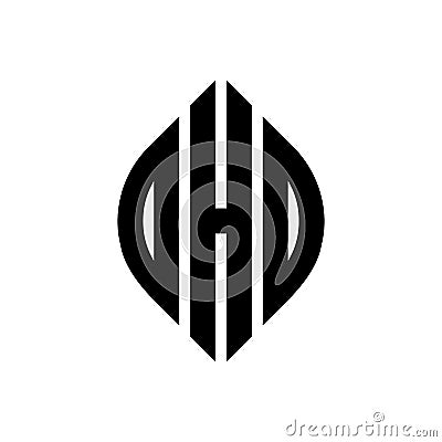 DHD circle letter logo design with circle and ellipse shape. DHD ellipse letters with typographic style. The three initials form a Vector Illustration