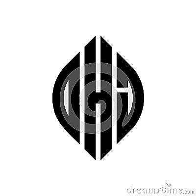 DHJ circle letter logo design with circle and ellipse shape. DHJ ellipse letters with typographic style. The three initials form a Vector Illustration