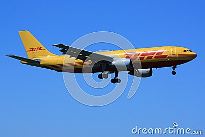 DHL aircraft landing Editorial Stock Photo