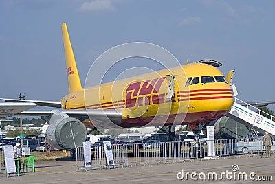 DHL airplane shown at MAKS International Aerospace Salon Editorial Stock Photo