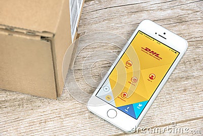 DHL app on iPhone Editorial Stock Photo