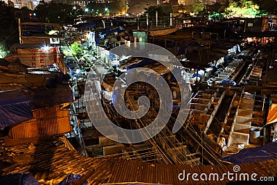 Dhobi Ghat in Bombay at night Editorial Stock Photo