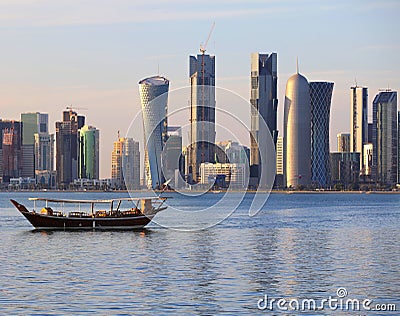 Dhow and Doha skyline Stock Photo