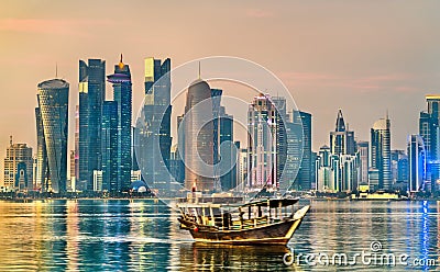 Dhow, a traditional wooden boat, in Doha, Qatar Stock Photo