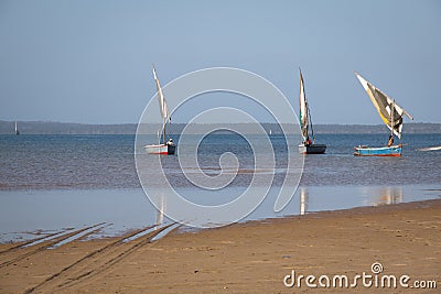 Dhows at the coast of Barra near Tofo Stock Photo