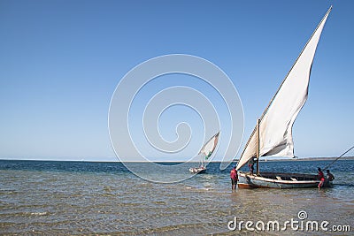 Dhows at the coast of Barra near Tofo Editorial Stock Photo