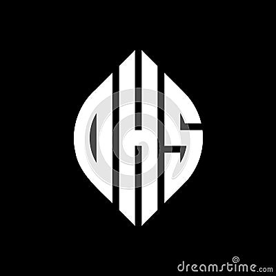 DHS circle letter logo design with circle and ellipse shape. DHS ellipse letters with typographic style. The three initials form a Vector Illustration