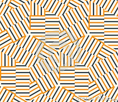 Abstract cube geometric seamless pattern with stripes, rhombuses. Striped mosaic Vector Illustration