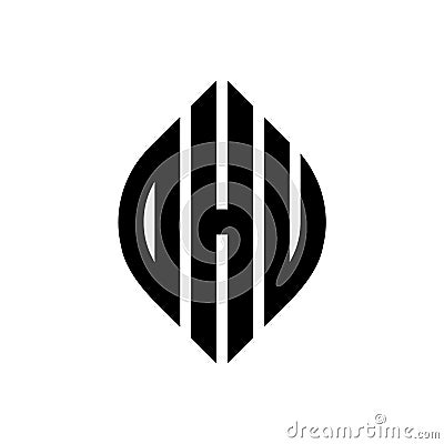 DHU circle letter logo design with circle and ellipse shape. DHU ellipse letters with typographic style. The three initials form a Vector Illustration