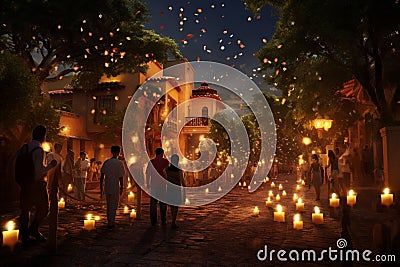 Dia de Las Velitas candlelight procession Stock Photo