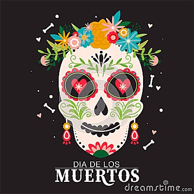 Dia de Los Muertos or Day of the Dead composition. Traditional Mexican festival. Vector Illustration