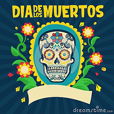 Dia de los muertos design surrounding with floral Vector Illustration