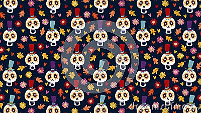 Dia de los Muertos o animazione senza cuciture di Halloween del modello disegnato a mano Giorno messicano dei morti Zucchero deco illustrazione vettoriale Dia de los Muertos o animazione senza cuciture di Halloween del modello disegnato a mano Giorno messicano dei morti Zucchero deco illustrazione vettoriale