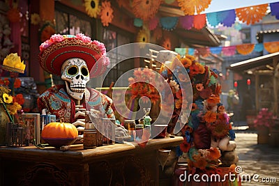 Dia de los Muertos Street Vendor Selling Masks Stock Photo