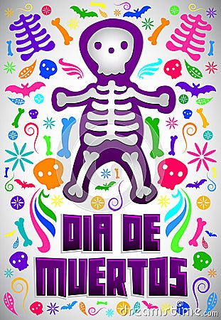 Dia de Muertos - Mexican Day of the death spanish text Vector Illustration