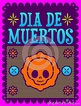 Dia de muertos, Mexican Day of the death spanish text Vector Illustration