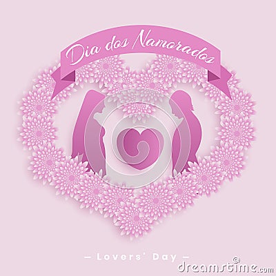 Dia dos Namorados June 12 Brazil Valentine`s Lovers` Day of Enamored heart couple poster design vector Vector Illustration