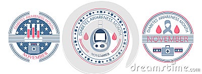 Diabetes Awareness Month on November in USA. American national health care event. Vector Illustration