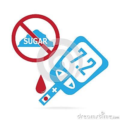 Diabetes blue icon, blood drop to glucose test Vector Illustration